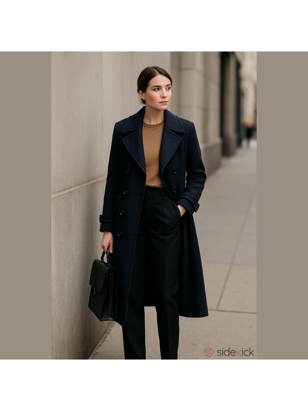 Vintage Shipley Wool Double-Breasted Long Navy Overcoat/Trench Coat Hudson's